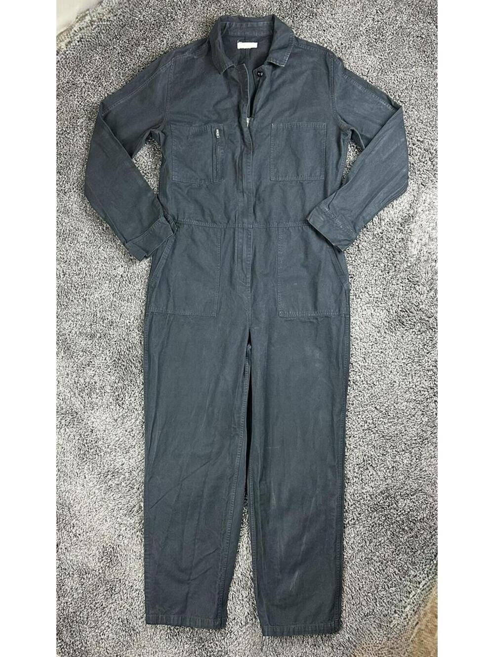 Outerknown Station Jumpsuit Womens Black Organic Cotton Linen Utility Coverall L